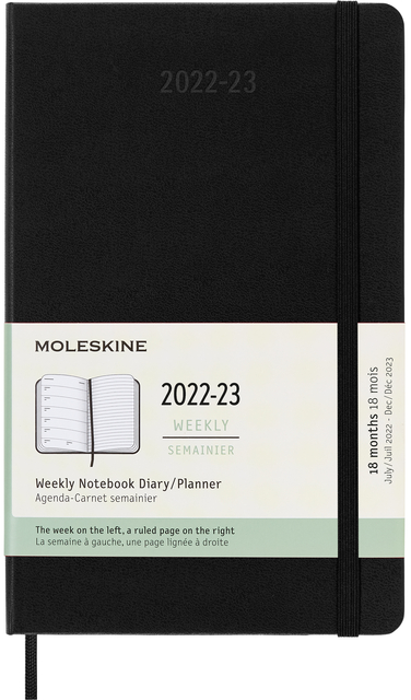 Agenda notitieboek 2022-2023 Moleskine 18mnd Large hard cover zwart