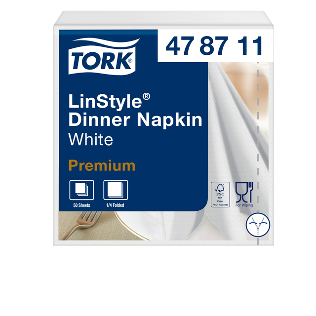 Dinnerservetten Tork Premium LinStyle® 1-laags 50st wit 478711